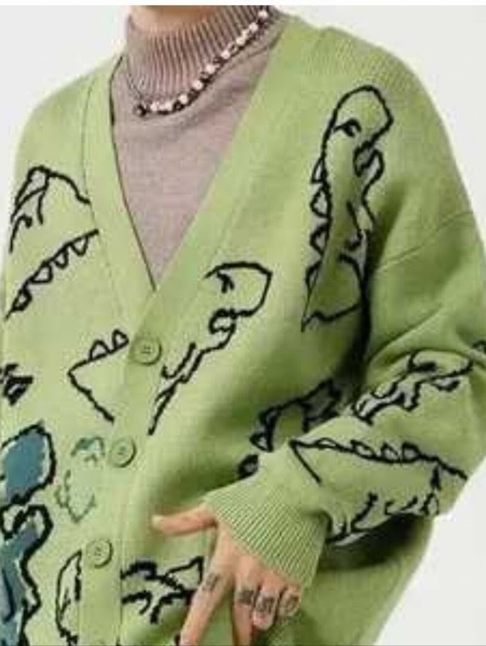 Cider Green Dinosaur V-Neck Cozy Oversized Cardigan Sweater Size OXL